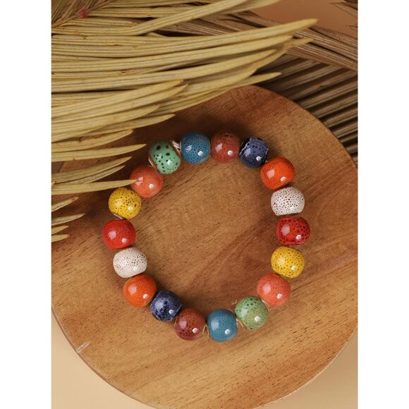 Boho Ceramic Bead Stretch Bracelet Colorful Festival Jewelry Gift Women - Picture 3 of 5
